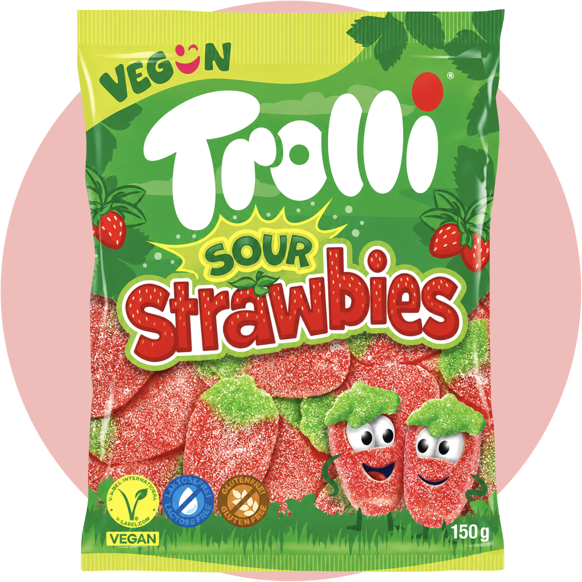 Trolli Saure Erdbeeren veganes Fruchtgummi mit saurem Zucker