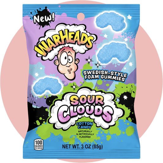 Warheads Sour Clouds Cotton Candy saure Schaumgummis mit Zuckerwatte Geschmack