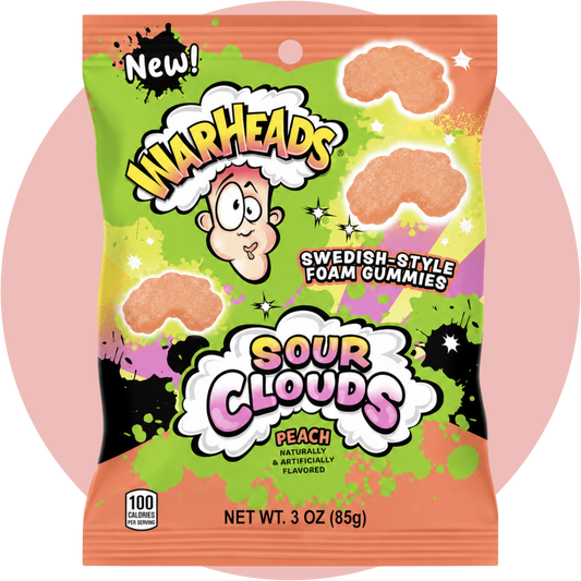 Warheads Sour Clouds Peach saure Schaumgummis mit Pfirsichgeschmack
