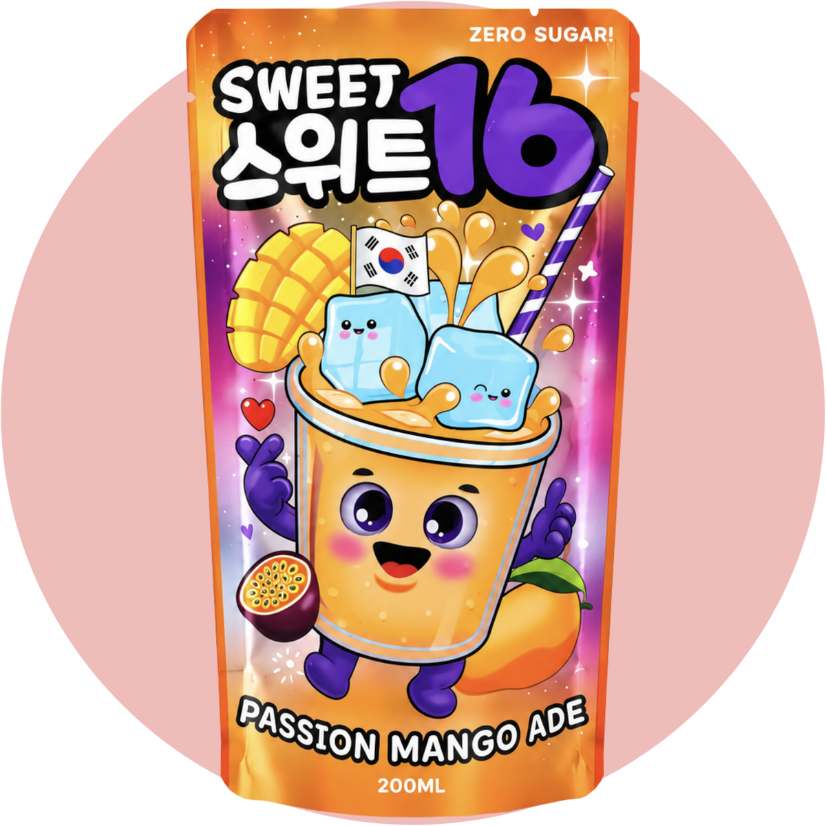 Sweet 16 Passion Mango Ade Zero Sugar Getränk mit Mango und Passionsfruchtgeschmack